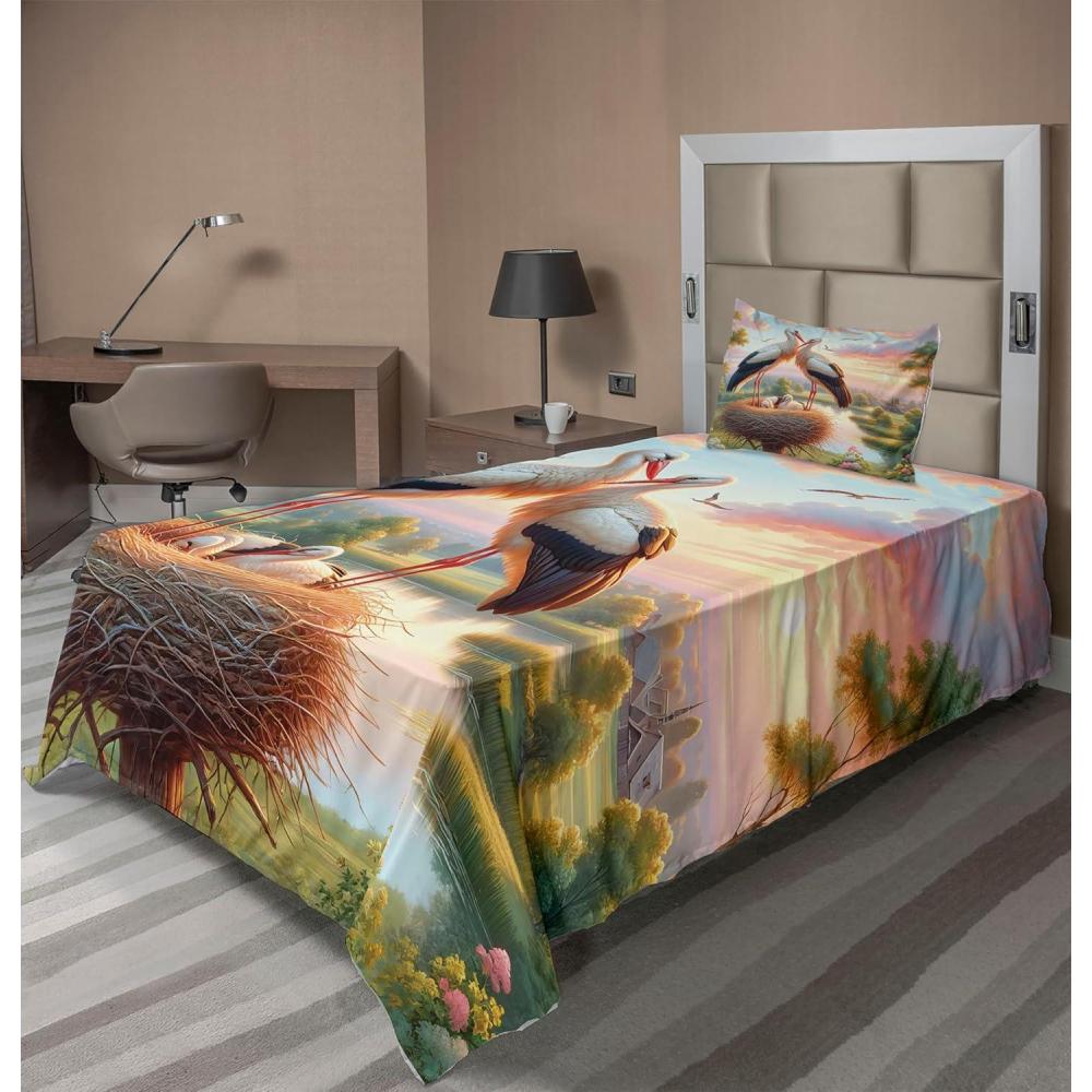 imageAmbesonne Floral Heart Sheet Set Tenderness of Romantic Garden Ivy Branches and Roses Valentines Day Fitted and Flat Sheet with Pillowcase Bedding Accent 3 Piece Set Twin Laurel Green and PinkFern Green Multicolor