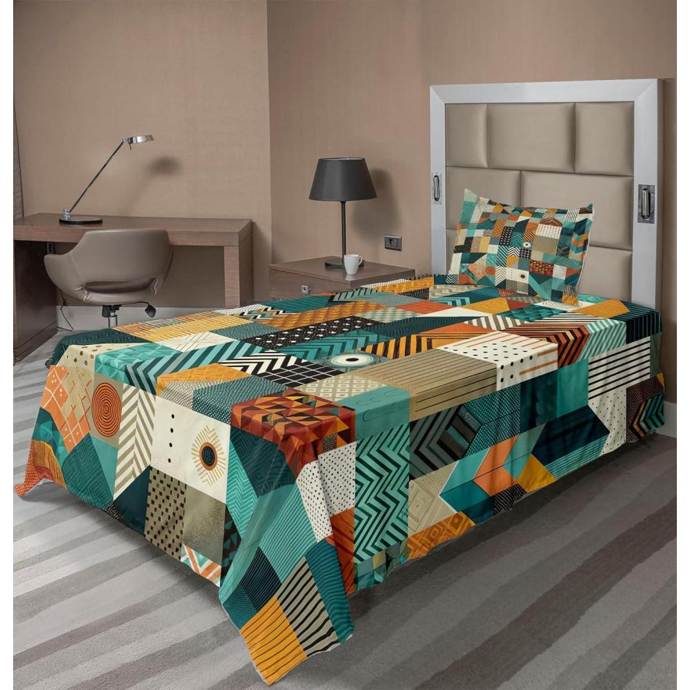 imageAmbesonne Floral Heart Sheet Set Tenderness of Romantic Garden Ivy Branches and Roses Valentines Day Fitted and Flat Sheet with Pillowcase Bedding Accent 3 Piece Set Twin Laurel Green and PinkTeal Orange Multicolor
