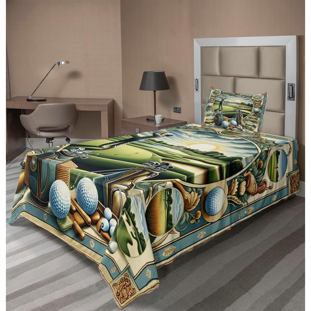 imageAmbesonne Floral Heart Sheet Set Tenderness of Romantic Garden Ivy Branches and Roses Valentines Day Fitted and Flat Sheet with Pillowcase Bedding Accent 3 Piece Set Twin Laurel Green and PinkFern Green Blue and Mustard