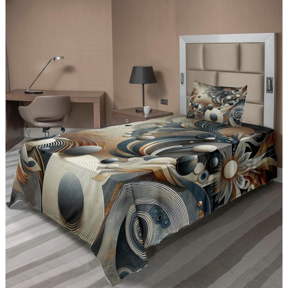 imageAmbesonne Floral Heart Sheet Set Tenderness of Romantic Garden Ivy Branches and Roses Valentines Day Fitted and Flat Sheet with Pillowcase Bedding Accent 3 Piece Set Twin Laurel Green and PinkDark Slate Blue and Tan