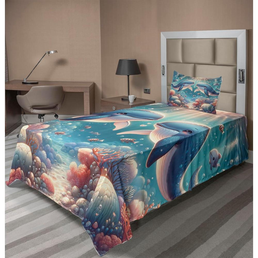 imageAmbesonne Floral Heart Sheet Set Tenderness of Romantic Garden Ivy Branches and Roses Valentines Day Fitted and Flat Sheet with Pillowcase Bedding Accent 3 Piece Set Twin Laurel Green and PinkSea Blue and Coral