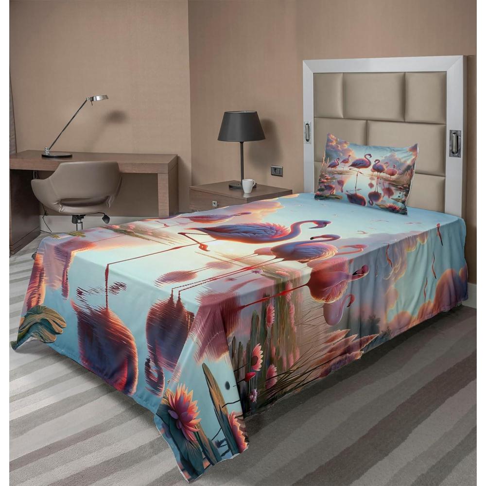 imageAmbesonne Floral Heart Sheet Set Tenderness of Romantic Garden Ivy Branches and Roses Valentines Day Fitted and Flat Sheet with Pillowcase Bedding Accent 3 Piece Set Twin Laurel Green and PinkPale Pink Soft Blue