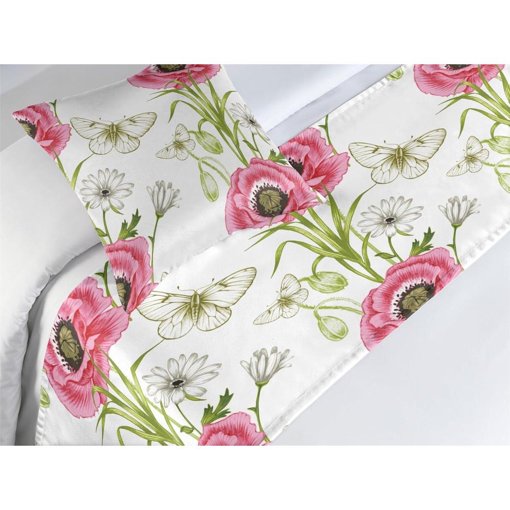 imageAmbesonne Garden Bed Runner Set Flowers Watercolor Splashes Valentine Romantic Theme Illustration Decorative Bedding Scarf and a Pillow Sham for Hotels Homes Twin Dark Pink Coral and BlushDark Pink and Olive Green