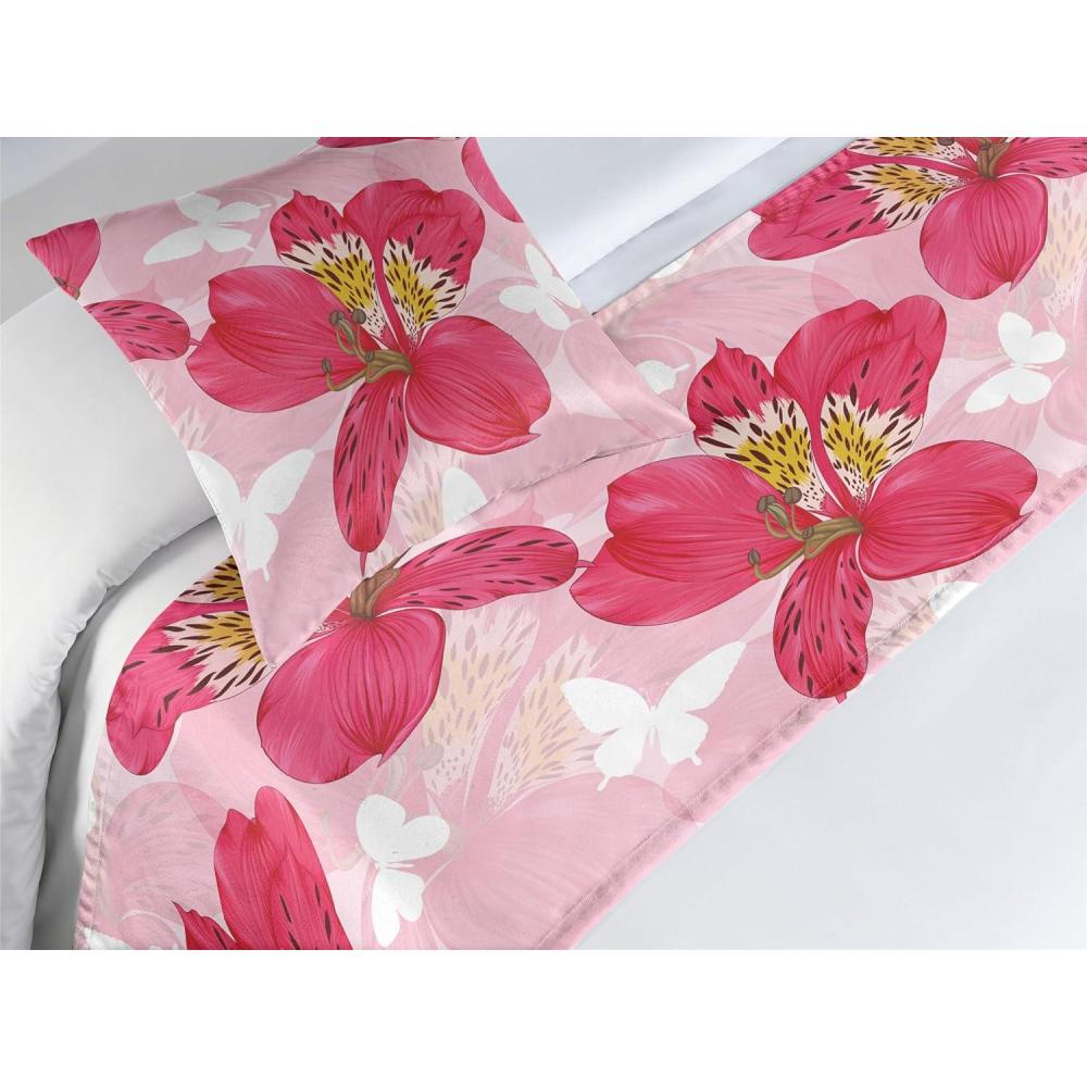 imageAmbesonne Garden Bed Runner Set Flowers Watercolor Splashes Valentine Romantic Theme Illustration Decorative Bedding Scarf and a Pillow Sham for Hotels Homes Twin Dark Pink Coral and BlushDark Coral and Soft Pink