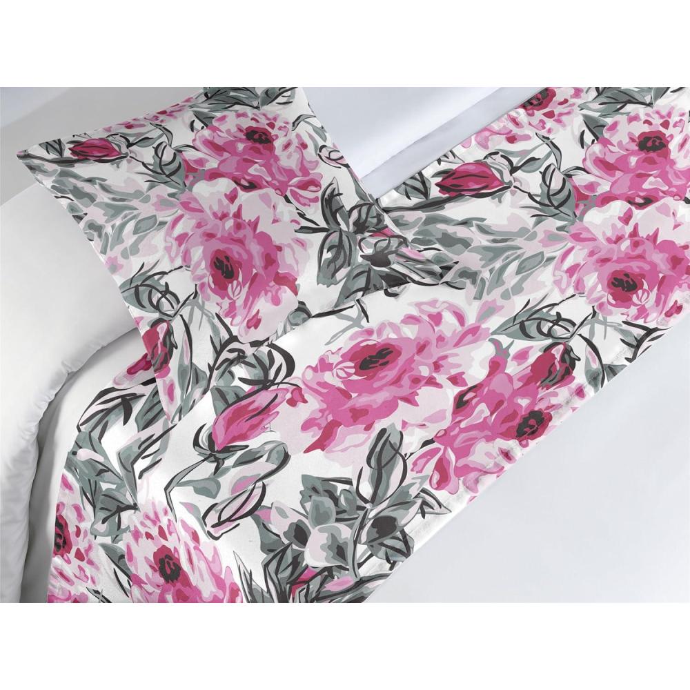 imageAmbesonne Garden Bed Runner Set Flowers Watercolor Splashes Valentine Romantic Theme Illustration Decorative Bedding Scarf and a Pillow Sham for Hotels Homes Twin Dark Pink Coral and BlushPale Fuchsia Grey and White