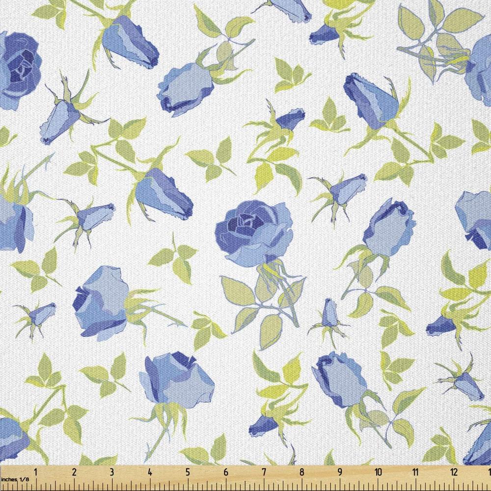imageAmbesonne Green Flower Fabric by The Yard Floral Pattern Abstract Rose Design Romance Valentines Day Inspired Stretch Knit Fabric for Clothing Sewing and Arts Crafts 5 Yards Blue Pale Green WhiteBlue Pale Green White