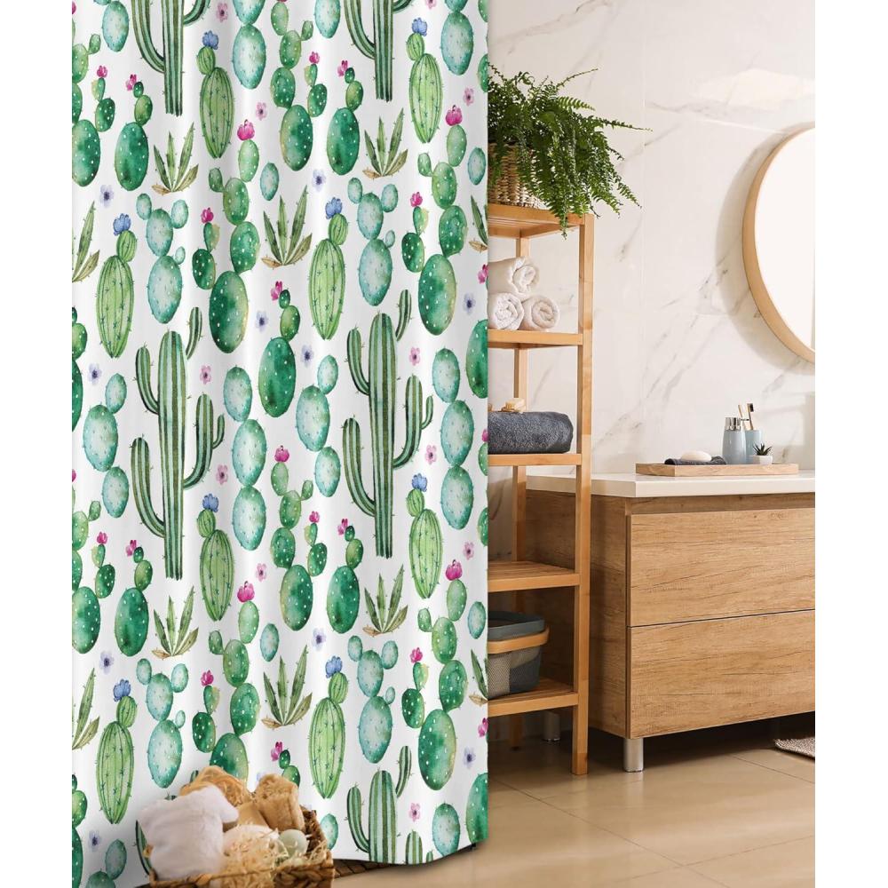 imageAmbesonne Green Stall Shower Curtain Mexican Texas Cactus Plants Spikes Cartoon Like Print Fabric Bathroom Decor Set with Hooks 36 W x 72 L Lime Green Pale Pink