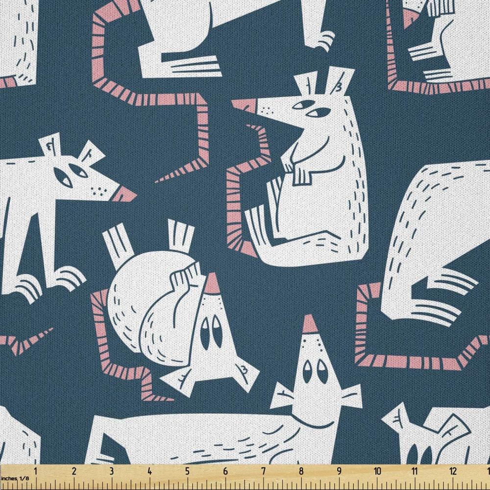 imageAmbesonne Rats Fabric by The Yard Themed Abstract Cartoon Mouse Pattern Print Microfiber Fabric for Arts and Crafts Textiles amp Decor 2 Yards Dark Teal Pastel PinkDark Teal Pastel Pink