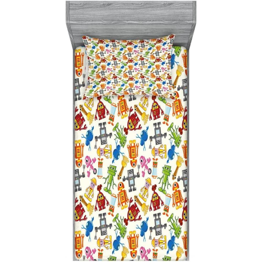 imageAmbesonne Robot 2 Pack Fitted Sheet amp Pillow Sham Set Boys Cartoon Robot Science 4 Pcs Bedding Decor Package Contains 2 King Size Fitted Sheets amp 4 Pillow Covers MulticolorMulticolor