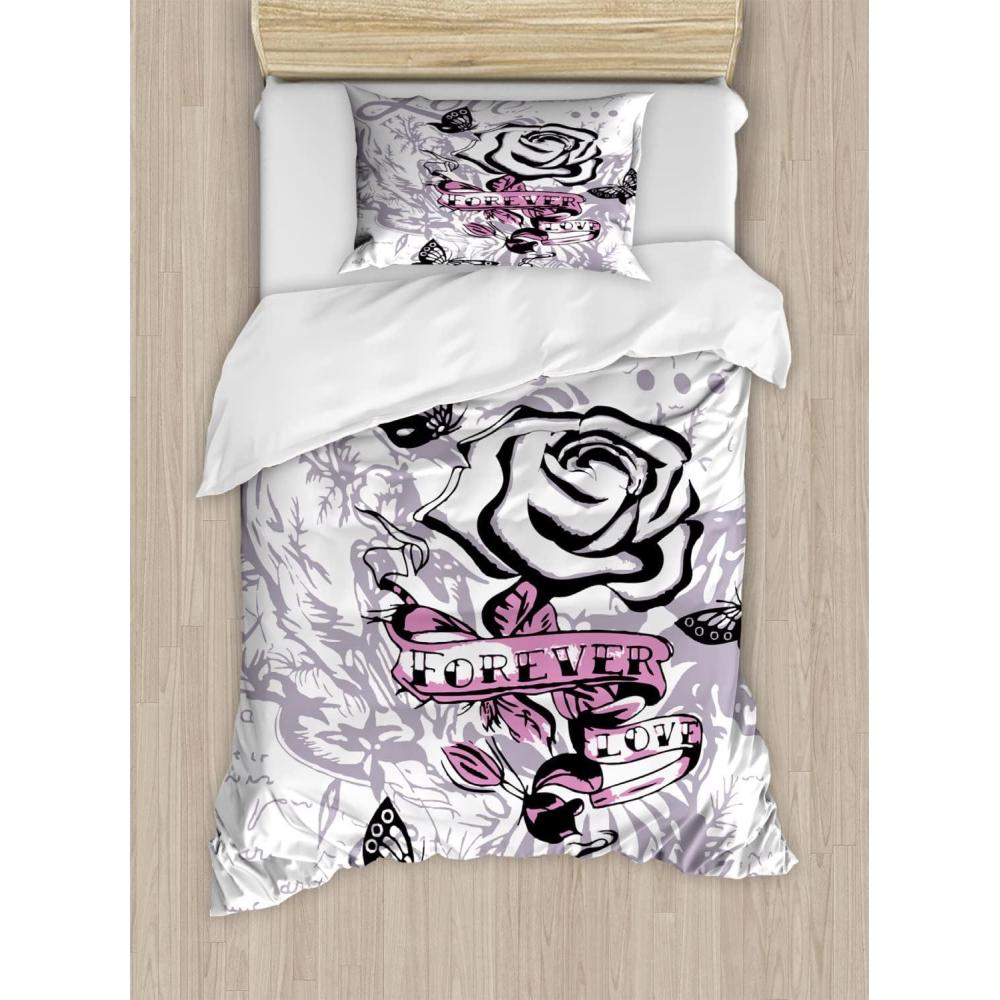 imageAmbesonne Rose Duvet Cover Set Blooming Fresh Pink Roses Bridal Bouquet Romance Sweetheart Valentine Decorative 3 Piece Bedding Set with 2 Pillow Shams King Size Pink Pale GreenPale Mauve Pink