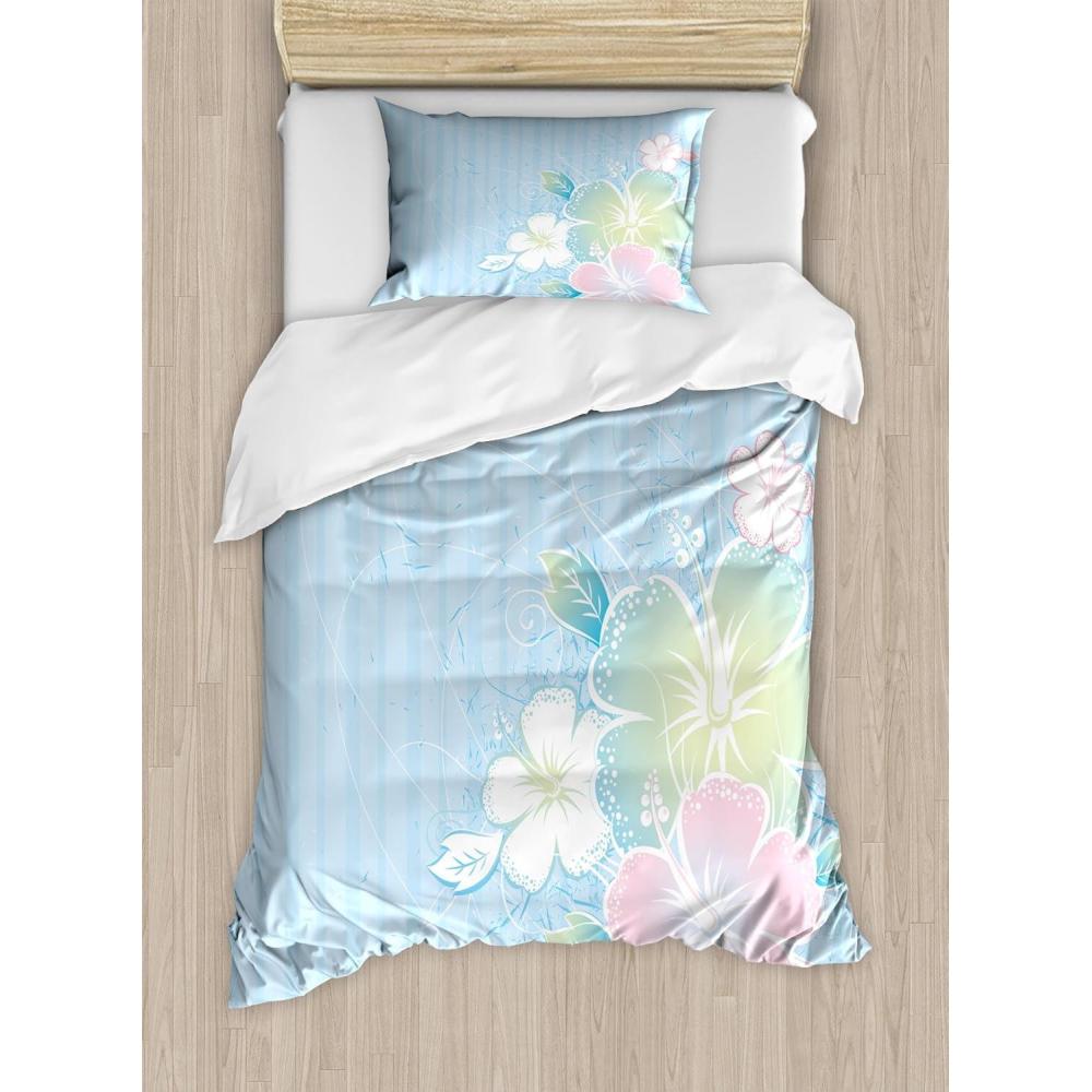 imageAmbesonne Rose Duvet Cover Set Blooming Fresh Pink Roses Bridal Bouquet Romance Sweetheart Valentine Decorative 3 Piece Bedding Set with 2 Pillow Shams King Size Pink Pale GreenPale Blue Pale Pink