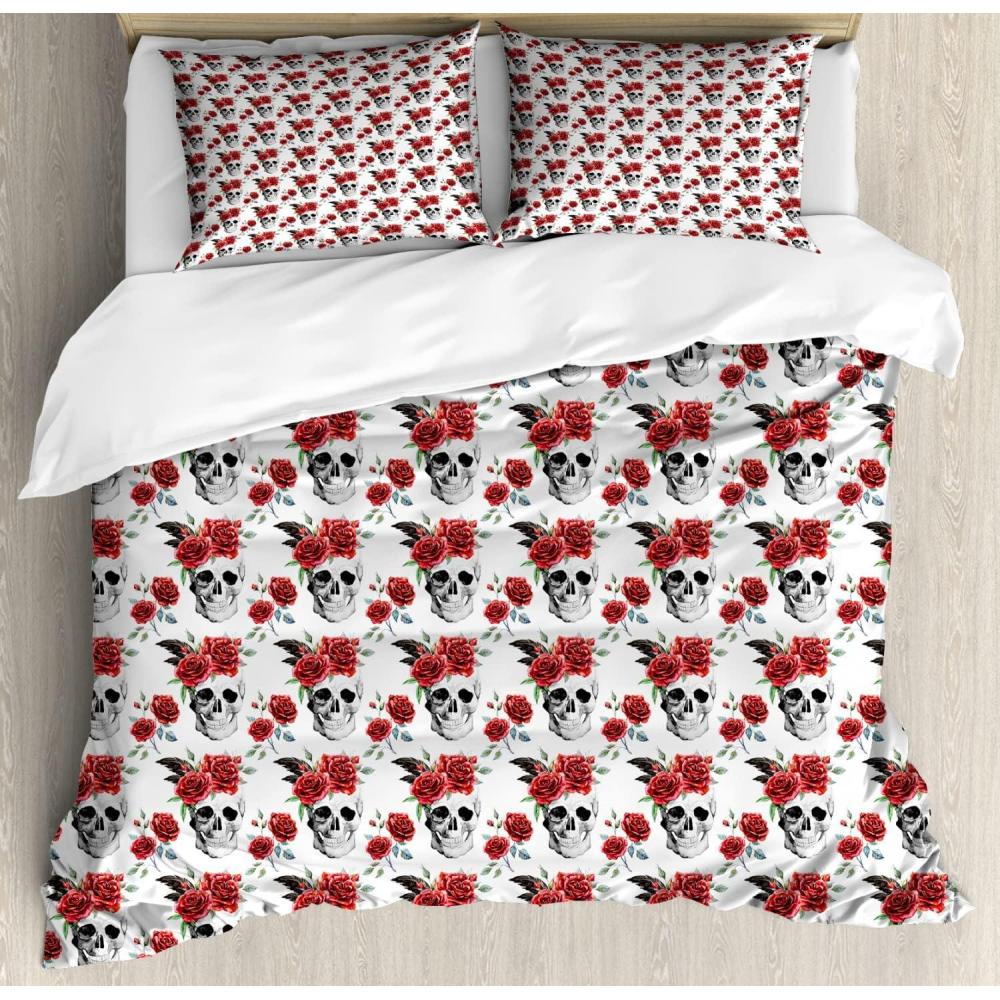 imageAmbesonne Rose Duvet Cover Set Blooming Fresh Pink Roses Bridal Bouquet Romance Sweetheart Valentine Decorative 3 Piece Bedding Set with 2 Pillow Shams King Size Pink Pale GreenVermilion Black Green