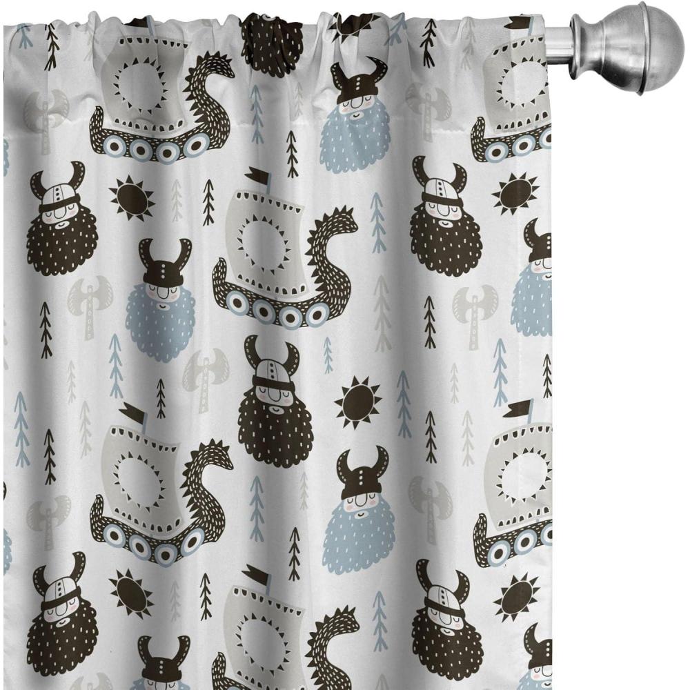 imageAmbesonne Scandinavian Curtains Viking Longboat Design Cartoon Style Character Illustration Window Treatments 2 Panel Set for Living Room Bedroom Pair of  28 x 63 Blue Grey