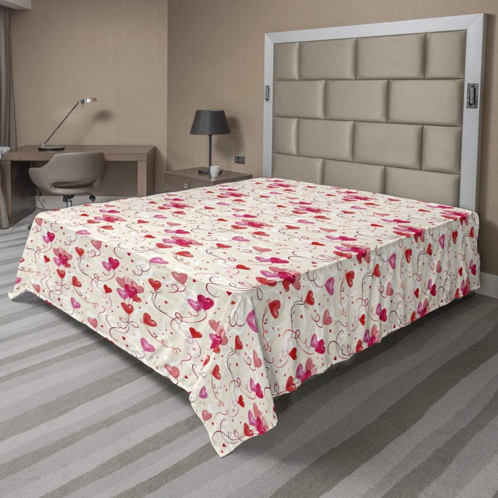 imageAmbesonne Valentines Day Flat Sheet Print of Heart Shaped Balloons Flying Up with Mini Hearts Soft Comfortable Top Sheet Decorative Bedding 1 Piece Queen Size Eggshell VermilionCalifornia King