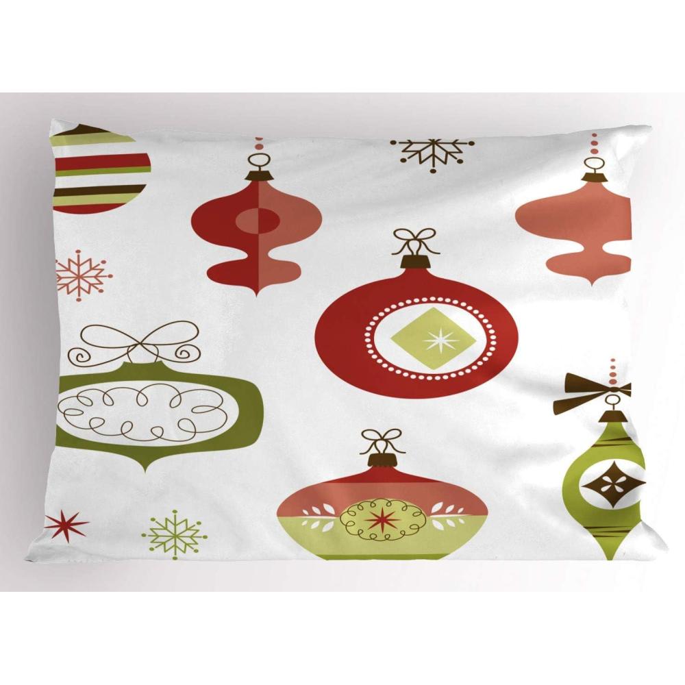 imageAmbesonne Valentines Day Pillow Sham Set of 2 Jumping Reindeer Leaving a Starry Trace Behind Popular Christmas Character Quality Microfiber Bedding Item for All Seasons 26 x 20 White RedOlive Green Pale Ruby
