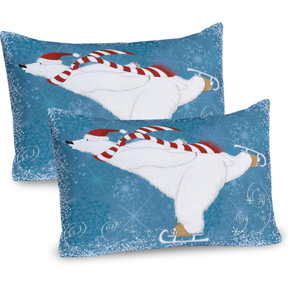 imageAmbesonne Valentines Day Pillow Sham Set of 2 Jumping Reindeer Leaving a Starry Trace Behind Popular Christmas Character Quality Microfiber Bedding Item for All Seasons 26 x 20 White RedWhite Azure