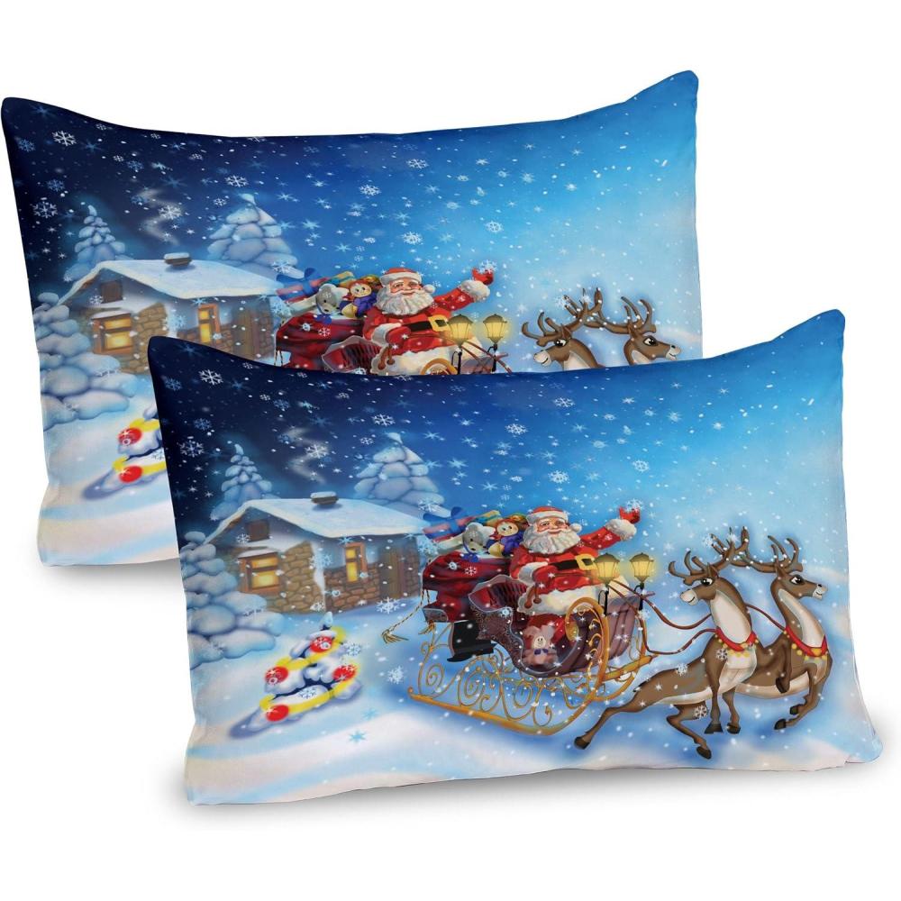 imageAmbesonne Valentines Day Pillow Sham Set of 2 Jumping Reindeer Leaving a Starry Trace Behind Popular Christmas Character Quality Microfiber Bedding Item for All Seasons 26 x 20 White RedNavy Blue