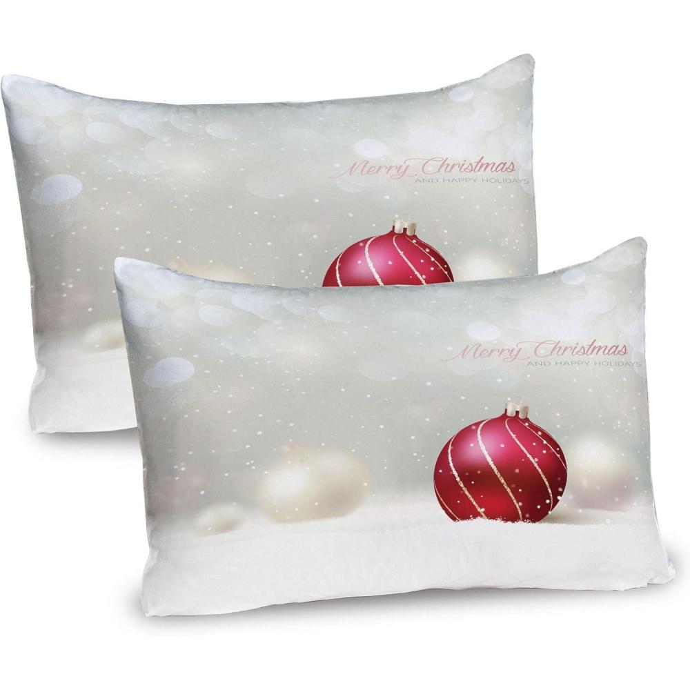 imageAmbesonne Valentines Day Pillow Sham Set of 2 Jumping Reindeer Leaving a Starry Trace Behind Popular Christmas Character Quality Microfiber Bedding Item for All Seasons 26 x 20 White RedRuby Eggshell
