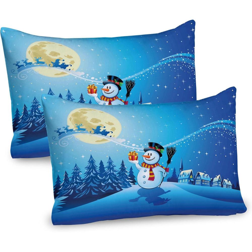 imageAmbesonne Valentines Day Pillow Sham Set of 2 Jumping Reindeer Leaving a Starry Trace Behind Popular Christmas Character Quality Microfiber Bedding Item for All Seasons 26 x 20 White RedBlue Eggshell White