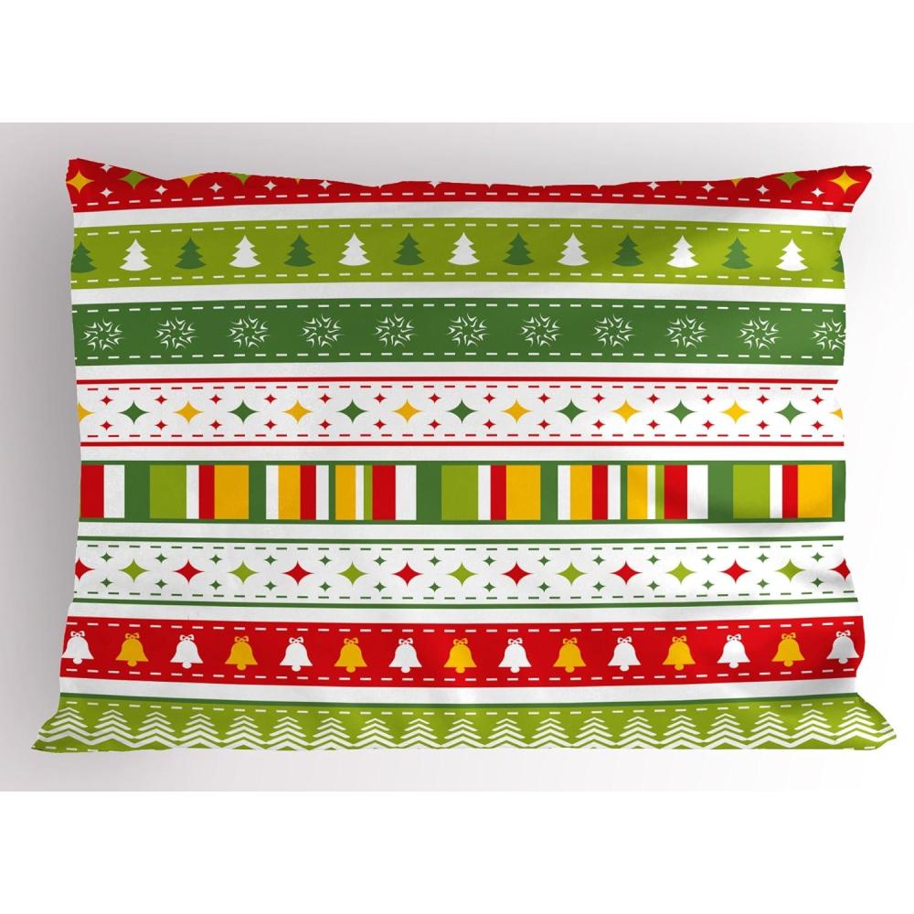 imageAmbesonne Valentines Day Pillow Sham Set of 2 Jumping Reindeer Leaving a Starry Trace Behind Popular Christmas Character Quality Microfiber Bedding Item for All Seasons 26 x 20 White RedLime Green Yellow Red
