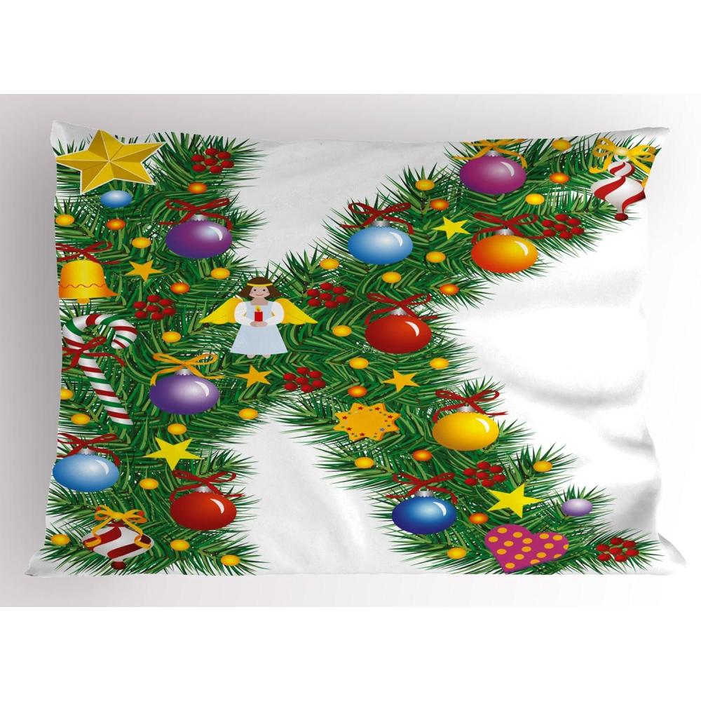imageAmbesonne Valentines Day Pillow Sham Set of 2 Jumping Reindeer Leaving a Starry Trace Behind Popular Christmas Character Quality Microfiber Bedding Item for All Seasons 26 x 20 White RedGreen Pink