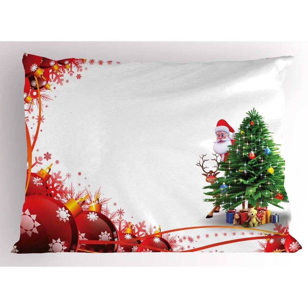 imageAmbesonne Valentines Day Pillow Sham Set of 2 Jumping Reindeer Leaving a Starry Trace Behind Popular Christmas Character Quality Microfiber Bedding Item for All Seasons 26 x 20 White RedRuby Green
