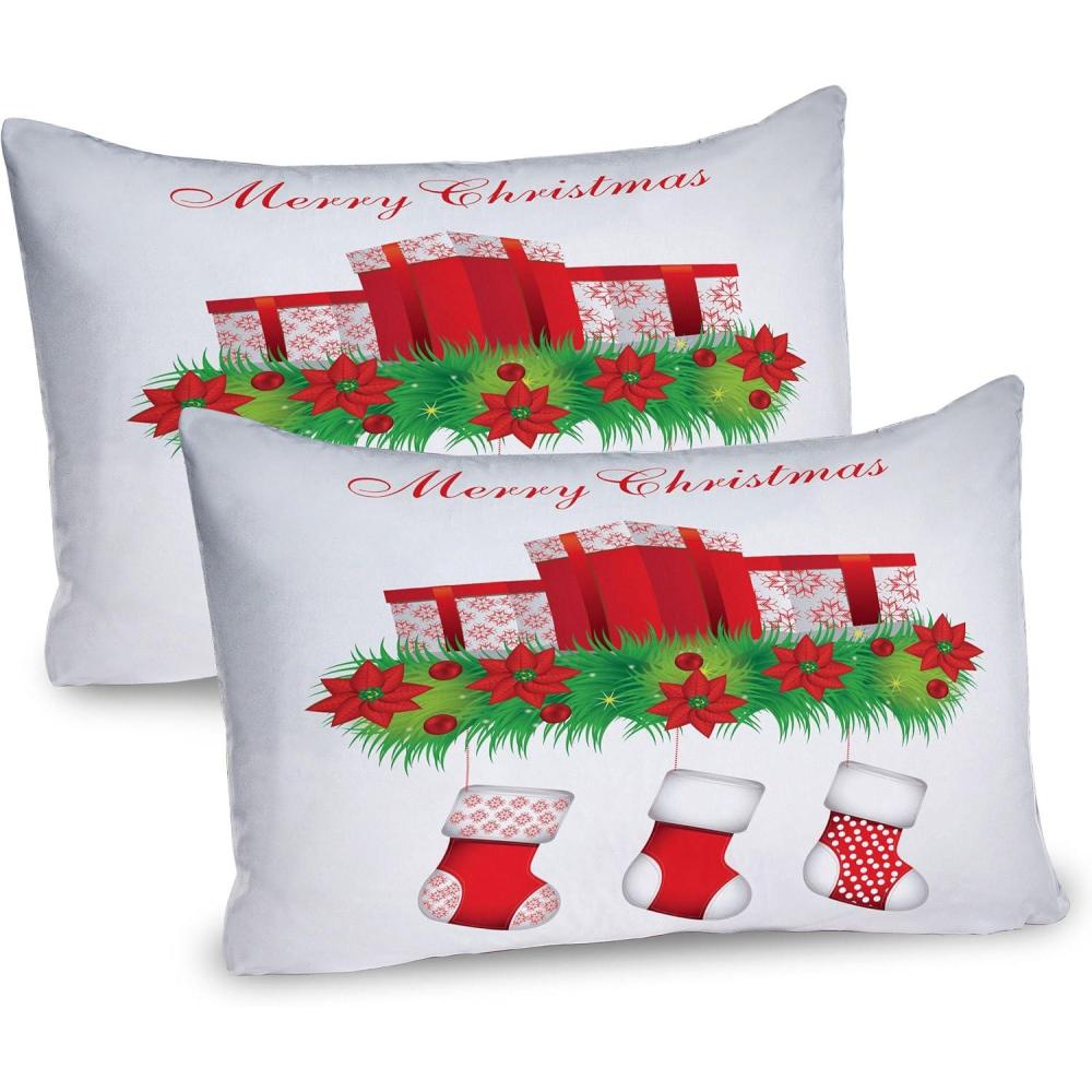 imageAmbesonne Valentines Day Pillow Sham Set of 2 Jumping Reindeer Leaving a Starry Trace Behind Popular Christmas Character Quality Microfiber Bedding Item for All Seasons 26 x 20 White RedRed Emerald White