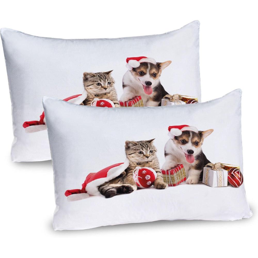 imageAmbesonne Valentines Day Pillow Sham Set of 2 Jumping Reindeer Leaving a Starry Trace Behind Popular Christmas Character Quality Microfiber Bedding Item for All Seasons 26 x 20 White RedRed White Brown