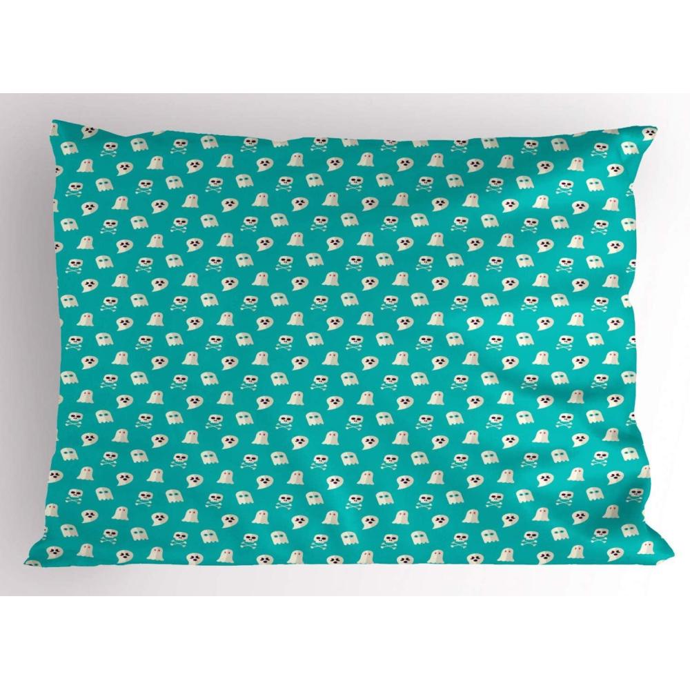imageAmbesonne Valentines Day Pillow Sham Set of 2 Jumping Reindeer Leaving a Starry Trace Behind Popular Christmas Character Quality Microfiber Bedding Item for All Seasons 26 x 20 White RedTurquoise and Eggshell