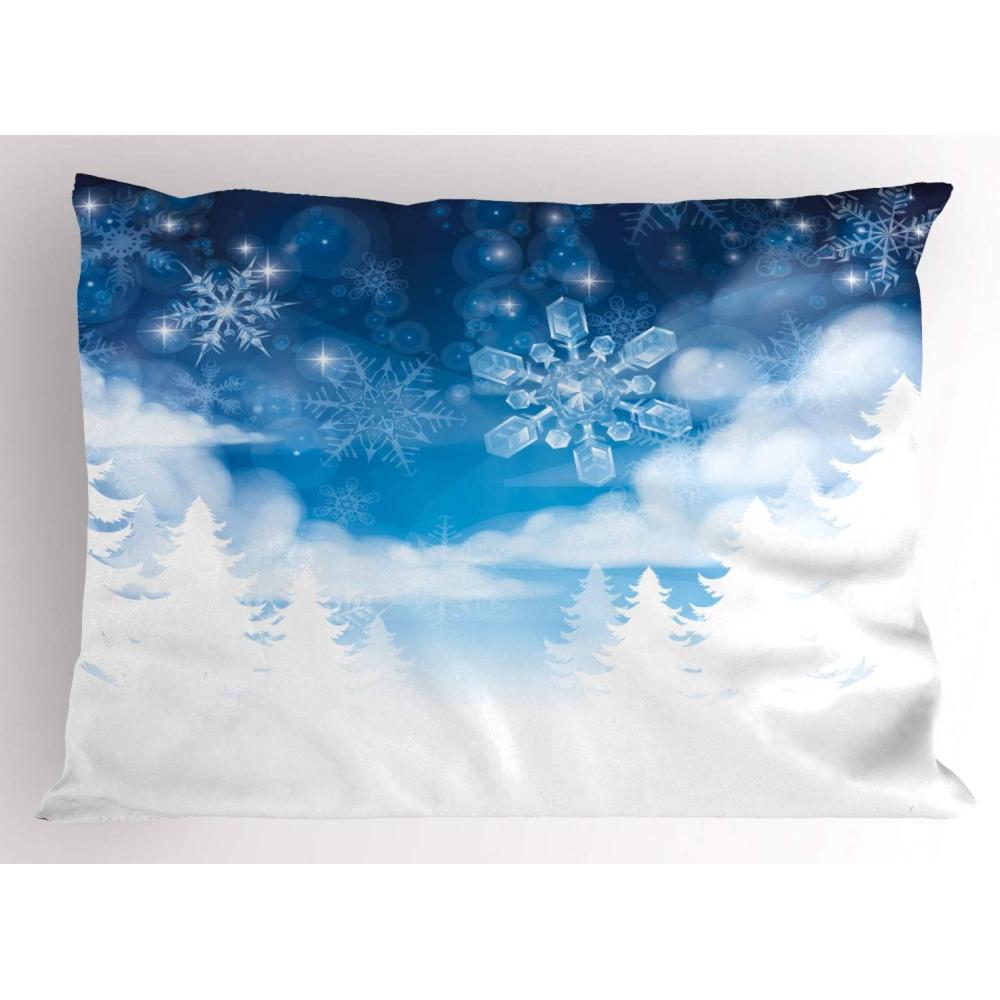 imageAmbesonne Valentines Day Pillow Sham Set of 2 Jumping Reindeer Leaving a Starry Trace Behind Popular Christmas Character Quality Microfiber Bedding Item for All Seasons 26 x 20 White RedBlue White