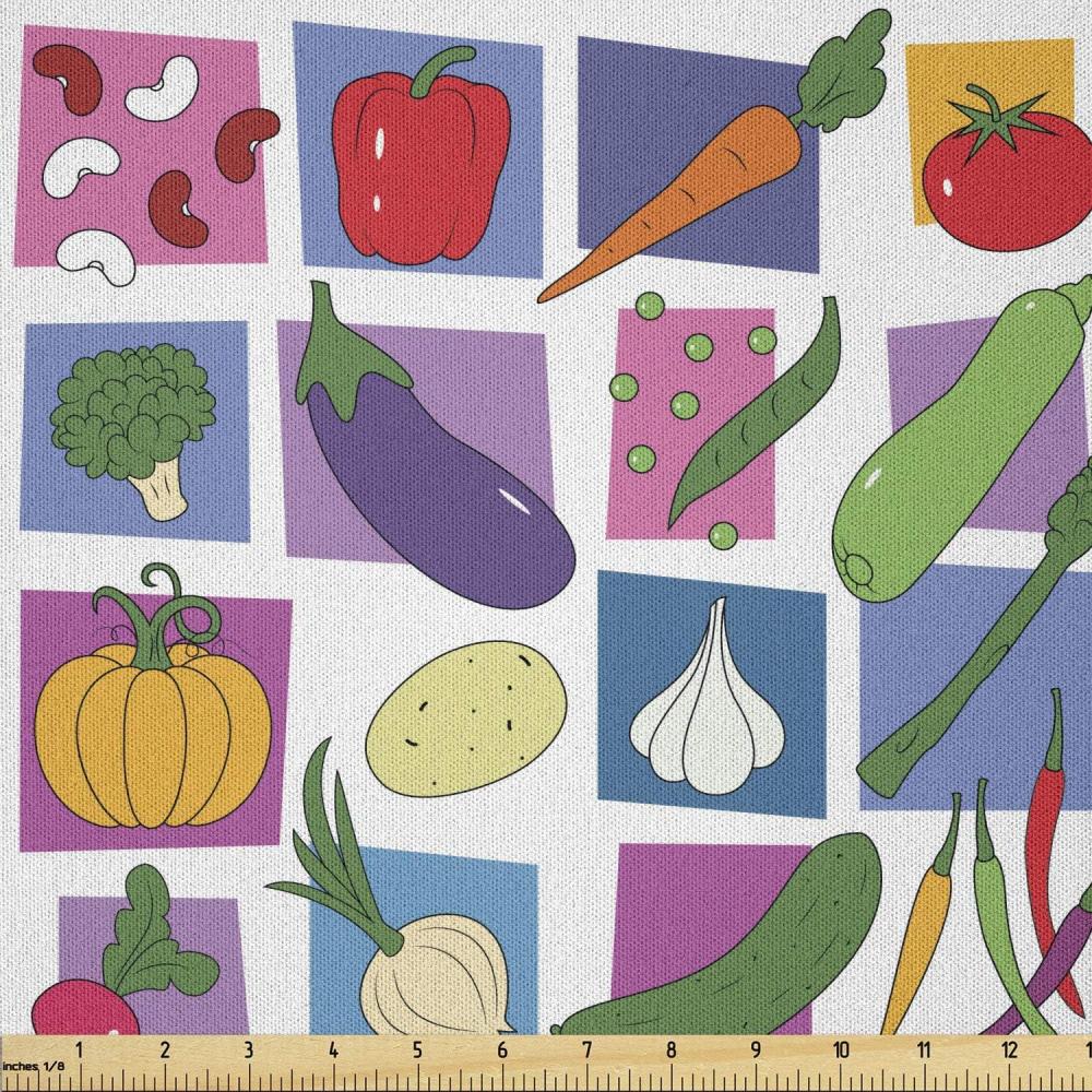 imageAmbesonne Vegetable Fabric by The Yard Colorful Vegan Options Colorful Geometric Shapes Food Theme Cartoon Illustration Microfiber Fabric for Arts and Crafts Textiles amp Decor Multicolor