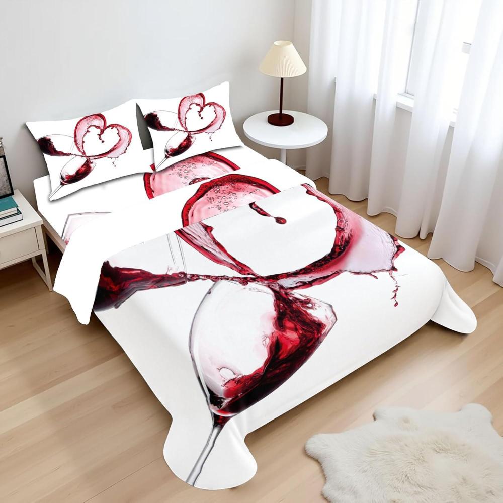 imageAmbesonne Wine Sheet Set Heart Shape Spilling Red Drink in Glasses Romantic Valentines Day Concept Fitted and Flat Sheet with Pillowcases Bedding Accent 4 Piece Set Queen Burgundy White Pink