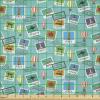 Ambesonne Adventure Cartoon Fabric by The Yard, Popular Travel Destinations Passport Stamp Motifs of Countries and Cities, Microfiber Fabric for Arts and Crafts Textiles & Decor, 1 Yard, Teal Orange(Teal Orange)