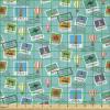 Ambesonne Adventure Cartoon Fabric by The Yard, Popular Travel Destinations Passport Stamp Motifs of Countries and Cities, Microfiber Fabric for Arts and Crafts Textiles & Decor, 1 Yard, Teal Orange(Teal Orange)