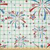 Ambesonne Adventure Cartoon Fabric by The Yard, Popular Travel Destinations Passport Stamp Motifs of Countries and Cities, Microfiber Fabric for Arts and Crafts Textiles & Decor, 1 Yard, Teal Orange(White Blue)