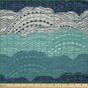 Ambesonne Adventure Cartoon Fabric by The Yard, Popular Travel Destinations Passport Stamp Motifs of Countries and Cities, Microfiber Fabric for Arts and Crafts Textiles & Decor, 1 Yard, Teal Orange(Teal Beige)