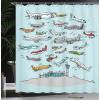 Ambesonne Airplane Shower Curtain, Planes Fying in Air Aviation Love Airport Helicopters and Jets Cartoon Style Print, Cloth Fabric Bathroom Decor Set with Hooks, 69″ W x 70″ L, Multicolor Pale Grey