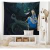 Ambesonne Alice in Wonderland Tapestry King Size, Alice Sitting on Branch and Chescire Cat in Darkness Cartoon Style, Wall Hanging Bedspread Bed Cover Wall Decor, 104″ X 88″, Dark Green