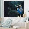 Ambesonne Alice in Wonderland Tapestry King Size, Alice Sitting on Branch and Chescire Cat in Darkness Cartoon Style, Wall Hanging Bedspread Bed Cover Wall Decor, 104″ X 88″, Dark Green