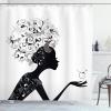 Ambesonne Cactus Shower Curtain, Cacti Spikes Flowers Birds Cartoon Style Vintage Like Colored Art, Cloth Fabric Bathroom Decor Set with Hooks, 69″ W x 84″ L, Green and Blue(White and Black)