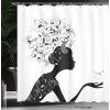 Ambesonne Cactus Shower Curtain, Cacti Spikes Flowers Birds Cartoon Style Vintage Like Colored Art, Cloth Fabric Bathroom Decor Set with Hooks, 69″ W x 84″ L, Green and Blue(White and Black)
