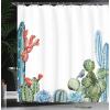 Ambesonne Cactus Shower Curtain, Cacti Spikes Flowers Birds Cartoon Style Vintage Like Colored Art, Cloth Fabric Bathroom Decor Set with Hooks, 69″ W x 84″ L, Green and Blue(Green and Blue)