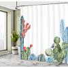 Ambesonne Cactus Shower Curtain, Cacti Spikes Flowers Birds Cartoon Style Vintage Like Colored Art, Cloth Fabric Bathroom Decor Set with Hooks, 69″ W x 84″ L, Green and Blue(Green and Blue)