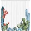 Ambesonne Cactus Shower Curtain, Cacti Spikes Flowers Birds Cartoon Style Vintage Like Colored Art, Cloth Fabric Bathroom Decor Set with Hooks, 69″ W x 84″ L, Green and Blue(Green and Blue)