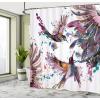 Ambesonne Cactus Shower Curtain, Cacti Spikes Flowers Birds Cartoon Style Vintage Like Colored Art, Cloth Fabric Bathroom Decor Set with Hooks, 69″ W x 84″ L, Green and Blue(Quartz Lilac)