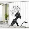 Ambesonne Cactus Shower Curtain, Cacti Spikes Flowers Birds Cartoon Style Vintage Like Colored Art, Cloth Fabric Bathroom Decor Set with Hooks, 69″ W x 84″ L, Green and Blue(White and Black)