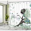 Ambesonne Cactus Shower Curtain, Cacti Spikes Flowers Birds Cartoon Style Vintage Like Colored Art, Cloth Fabric Bathroom Decor Set with Hooks, 69″ W x 84″ L, Green and Blue(Peacock Green)