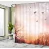 Ambesonne Cactus Shower Curtain, Cacti Spikes Flowers Birds Cartoon Style Vintage Like Colored Art, Cloth Fabric Bathroom Decor Set with Hooks, 69″ W x 84″ L, Green and Blue(Pale Pink Orange)