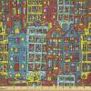 Ambesonne Cartoon Apartments Fabric by The Yard, Amsterdam Holland Cityscape Urban Sketch with Colorful Windows Print, Microfiber Fabric for Arts and Crafts Textiles & Decor, 2 Yards, Multicolor