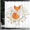 Ambesonne Cartoon Shower Curtain, Fox Sleeping in a Floral Made Bed Circle Art Print, Cloth Fabric Bathroom Decor Set with Hooks, 69″ W x 70″ L, Dark Orange White